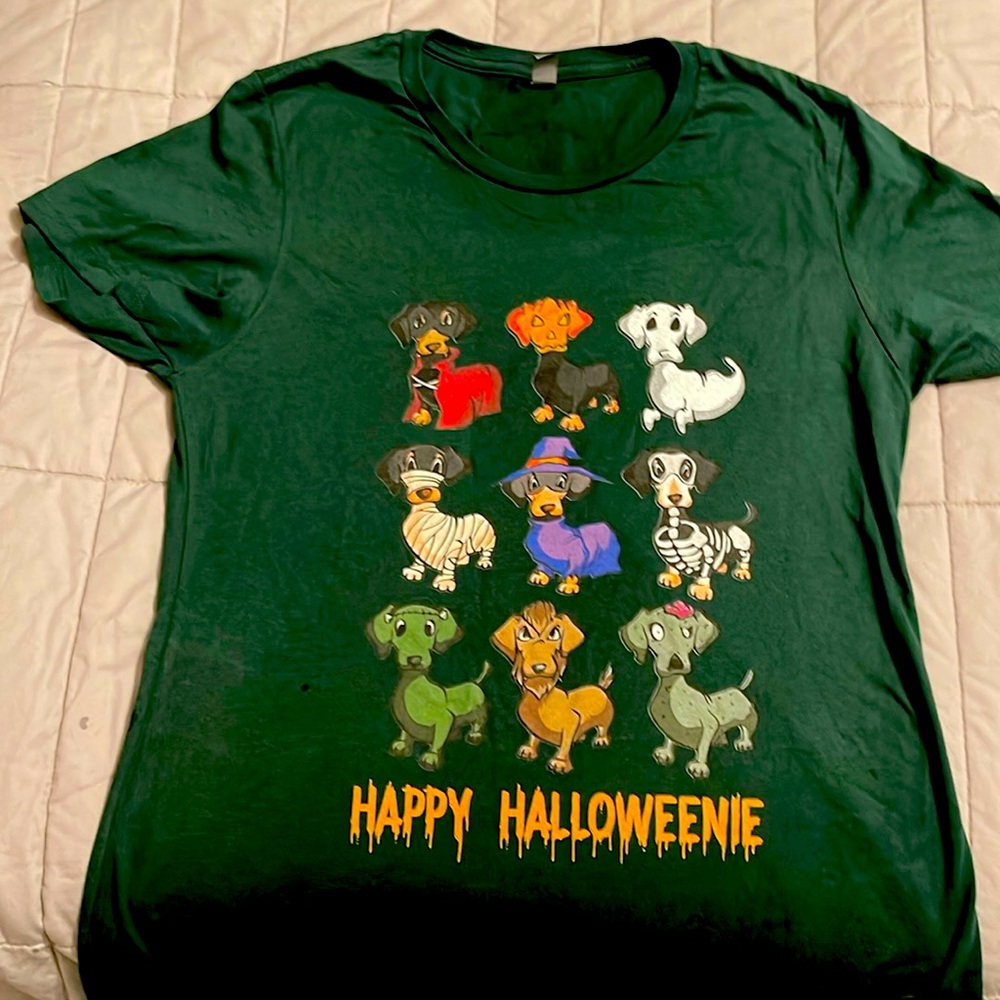 Doxie Dachshund Halloween Premium Ladies XL T shirt Happy Halloweenie 🎃 🐶 🐾